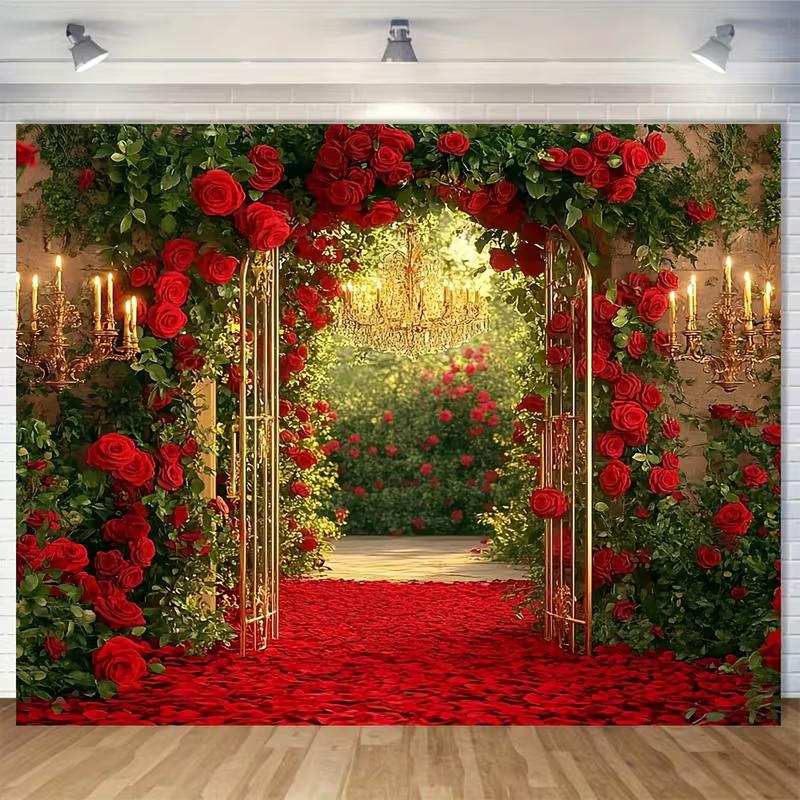 Valentine s Day Party Background with Romantic Rose Garden and Candles 47.2x31.5inch/120*80cm