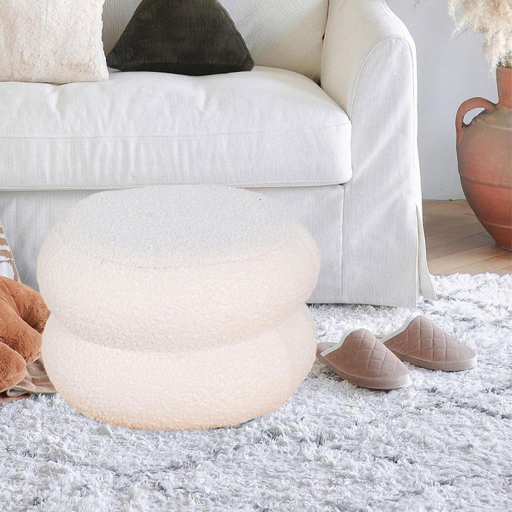 Dekorativní kulatá otomanová stolička, stabilní a pohodlná pro pohovku, podnožka, obouvání