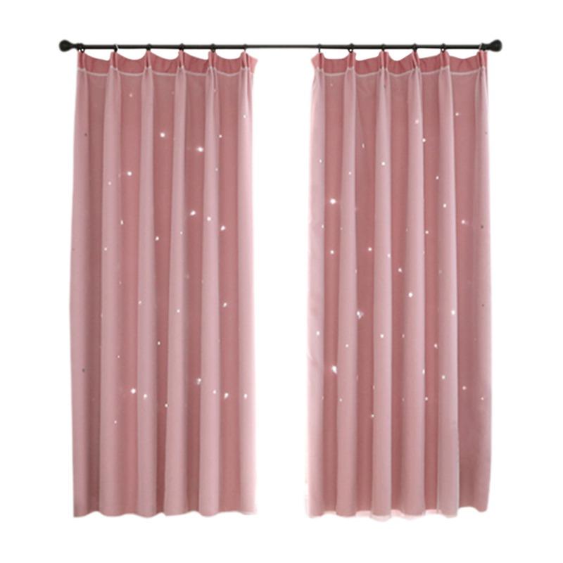 100*200cm Romance Double-Deck Cloth & Blackout Floor-standing Curtain Star Hollow Curtain Drape 2pcs