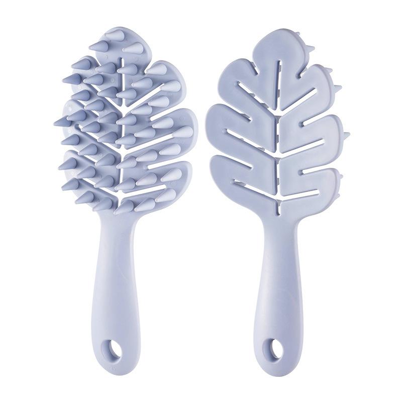 Leaf Long Handle Coarse Tooth Hair Washing Comb, Hollow Wet and Dry Silicone Hard Tooth Cleaning Comb Men's Head Massage Comb