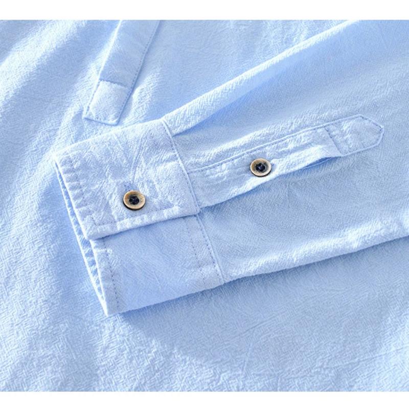 Chinese Retro Style Cotton Linen Tshirt for Men Summer Long Sleeve Top Daily Casual Stand Collar Pullover Men T-shirt 4XL