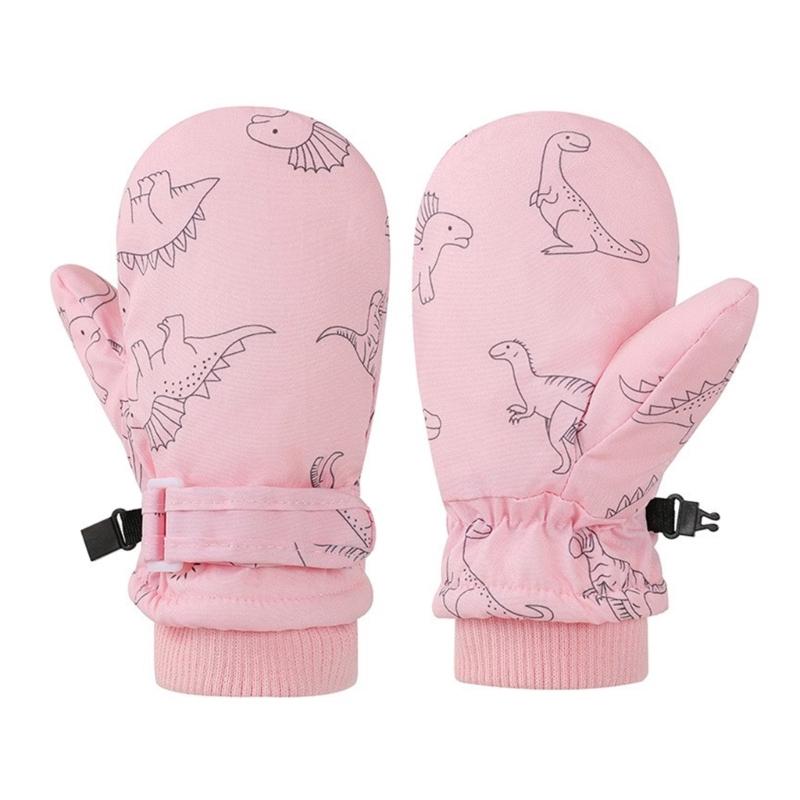 Splashproof Mittens Kids Gloves Windproof Children Winter Warm Snow Gloves Print Dinosaur Pattern Thicken Thermal Mitts