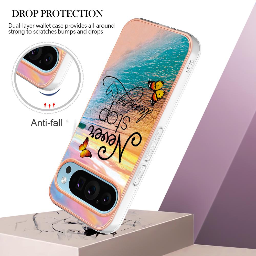 For Google Pixel 9/Pixel 9 Pro Case with IMD Marble Flower Pattern TPU Mobile Back Cover