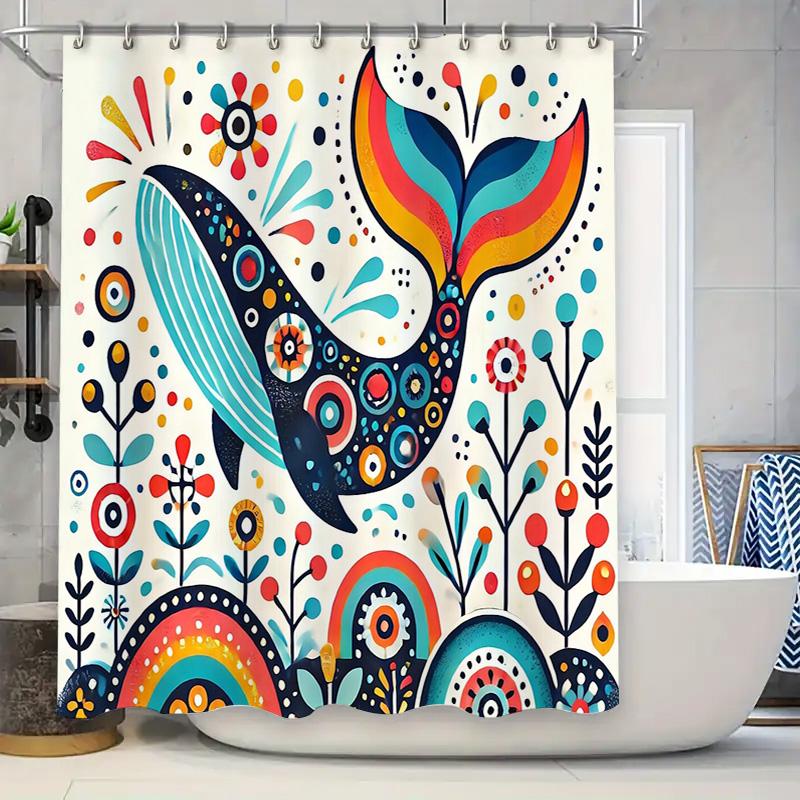 

Whale Shower Curtain Ocean Blue Whale Decor Bathroom Set Coastal Sea Life Art Print Fabric Backdrop Waterproof W60H190(CM)-1 Pcs
