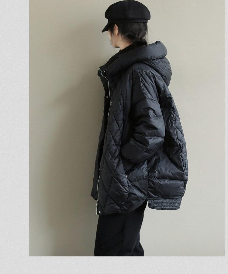 Korean Style Mid-Length Hooded Women’s Down Jacket - Autumn/Winter Trendy Diamond Quilted Design