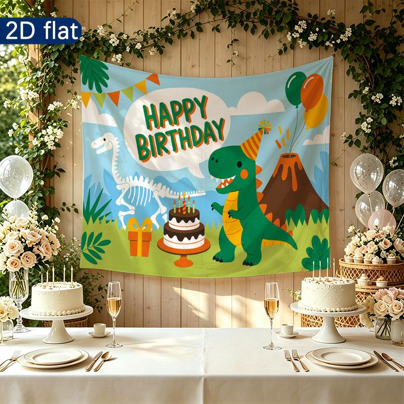Polyester Dinosaur Birthday Backdrop Banner, Colorful Party Decor for Wall & Photo Booth