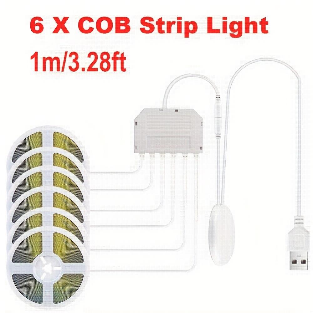 USB COB LED Cabinet Light, Touch Dimmable Strip, 5V IP65 1m for Kitchen, Wardrobe, Showcase