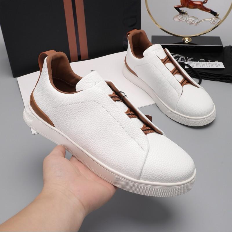 Mens Genuine Leather Slip-On Casual Sneakers Low-Cut Breathable Lightweight Comfortable Everyday Shoes