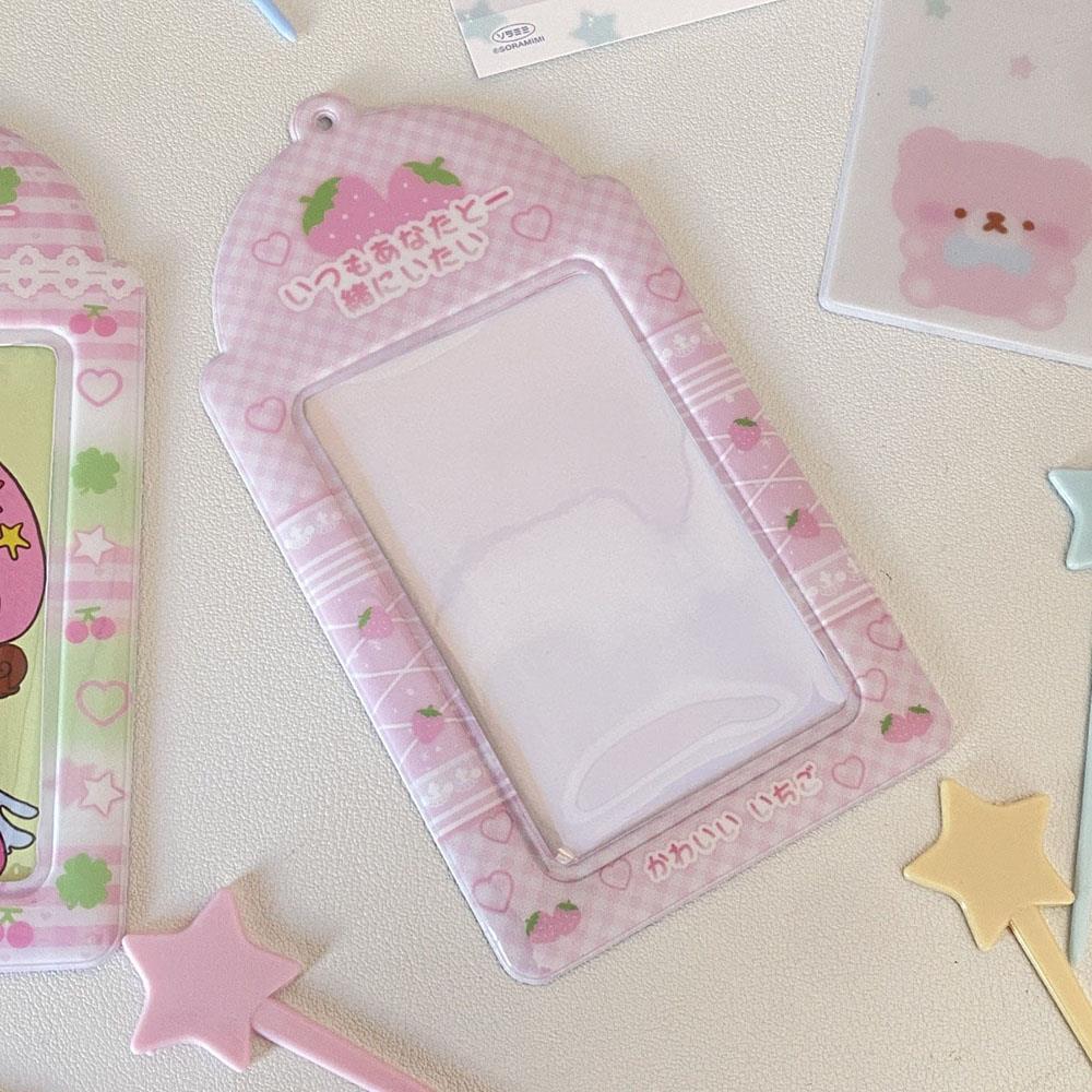 Süße Mahlzeit Kartenhülle Display Anhänger Schreibwaren Kleiner Kartenhalter Gitter Erdbeere 3-Zoll Fotokartenhalter DIY INS Fotohülle