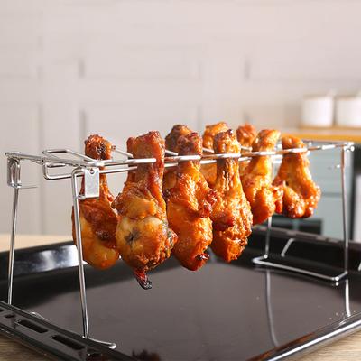 Non-Stick Barbecue Chicken Wing Leg Rack 14 Slot Stainless Steel BBQ Rib Shelf Portable Grilling Basket Mesh Clip