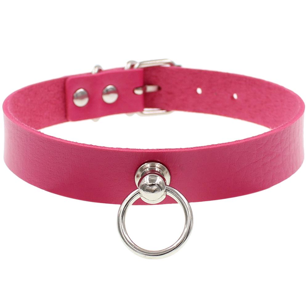 Harajuku Soft Girl O-Ring Choker Halskette - Punk Gothic PU Lederkette rose rot