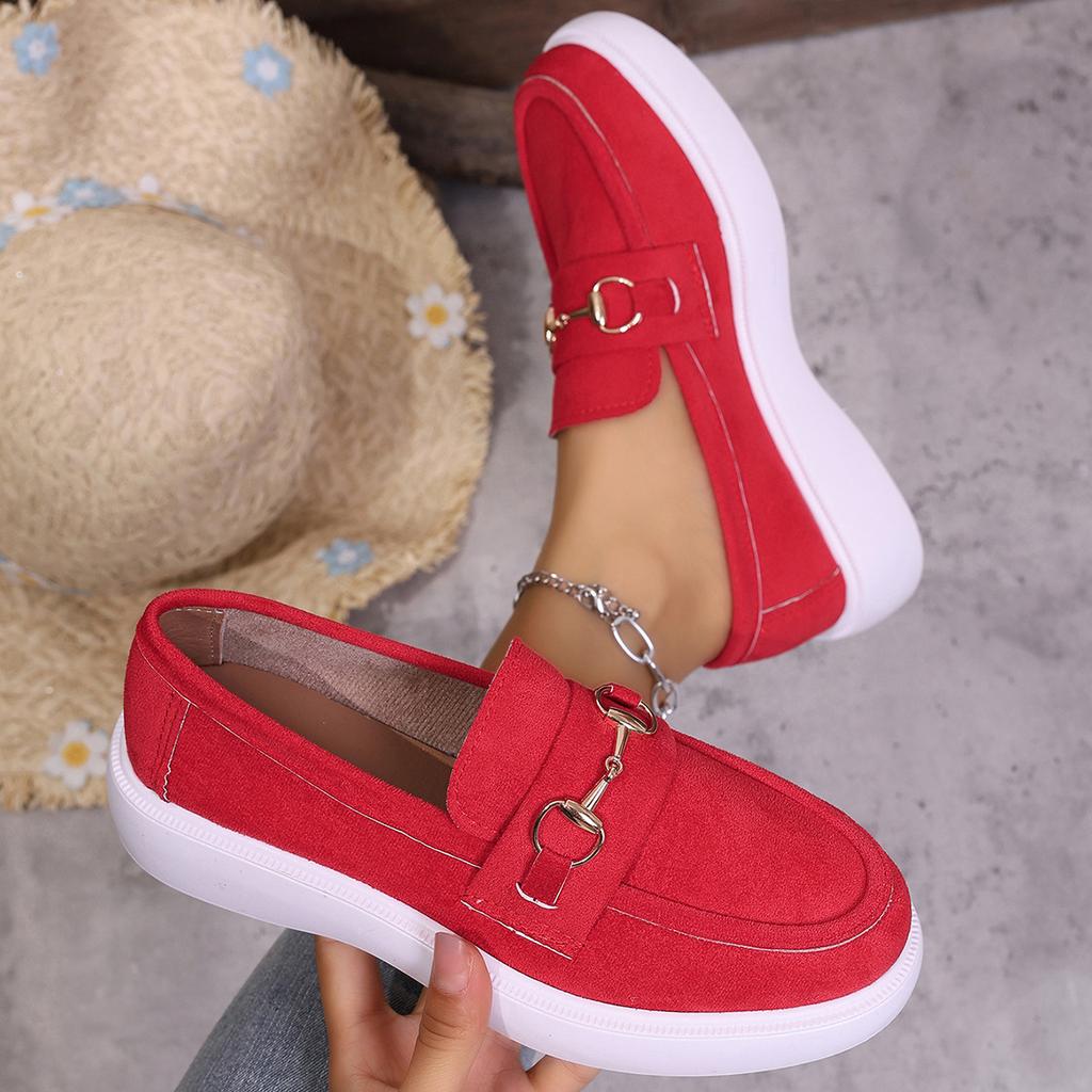 Women's Metal Buckle Loafers, British Style Slip-On Driving Shoes, Flat Sole Comfort Moccasins for Women