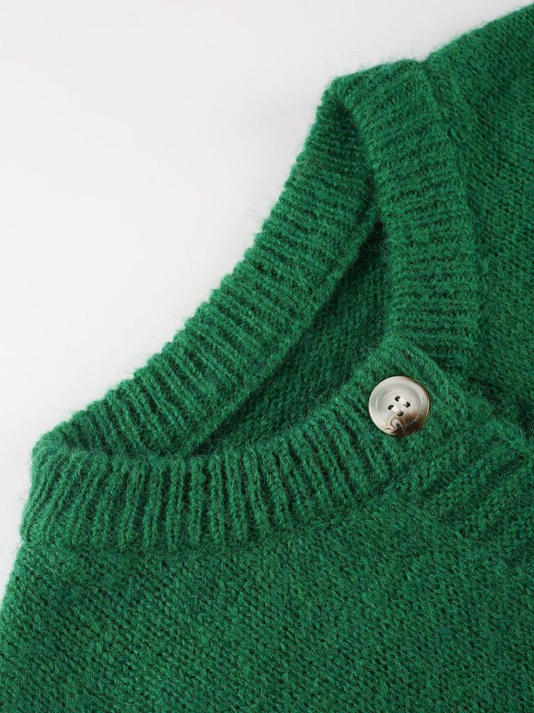 2026 Green Knit V-Neck Cardigan: European & American Style, Long-Sleeve, Versatile for Spring & Autumn