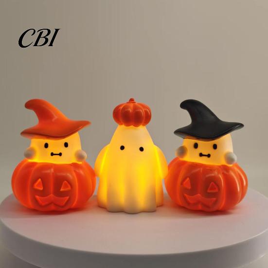 Desktop Night Light 1/3Pcs Halloween Pumpkin Ghost Light, Spooky LED Bedside Lamp, Battery Operated Mini Table for Bedroom Party