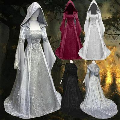 Costume de Cosplay Médiéval Rétro à Capuche pour Femmes Robe de Mariée - 8 Couleurs, Cintré à la Taille, Parfait pour Halloween