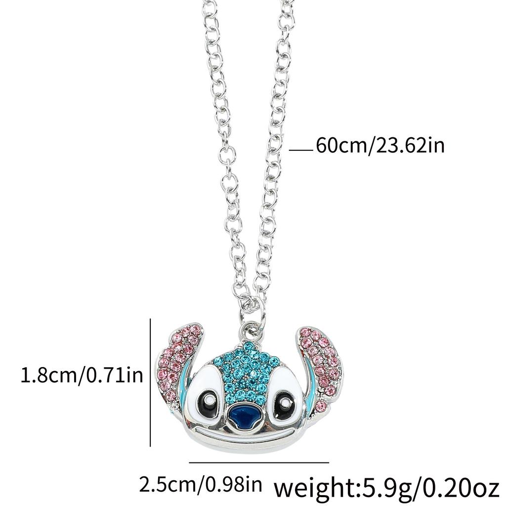 Cute Stitch Cartoon Pendant Necklace Jewelry Personality Sweater Chain with Filled Rhinestones for Women Gift