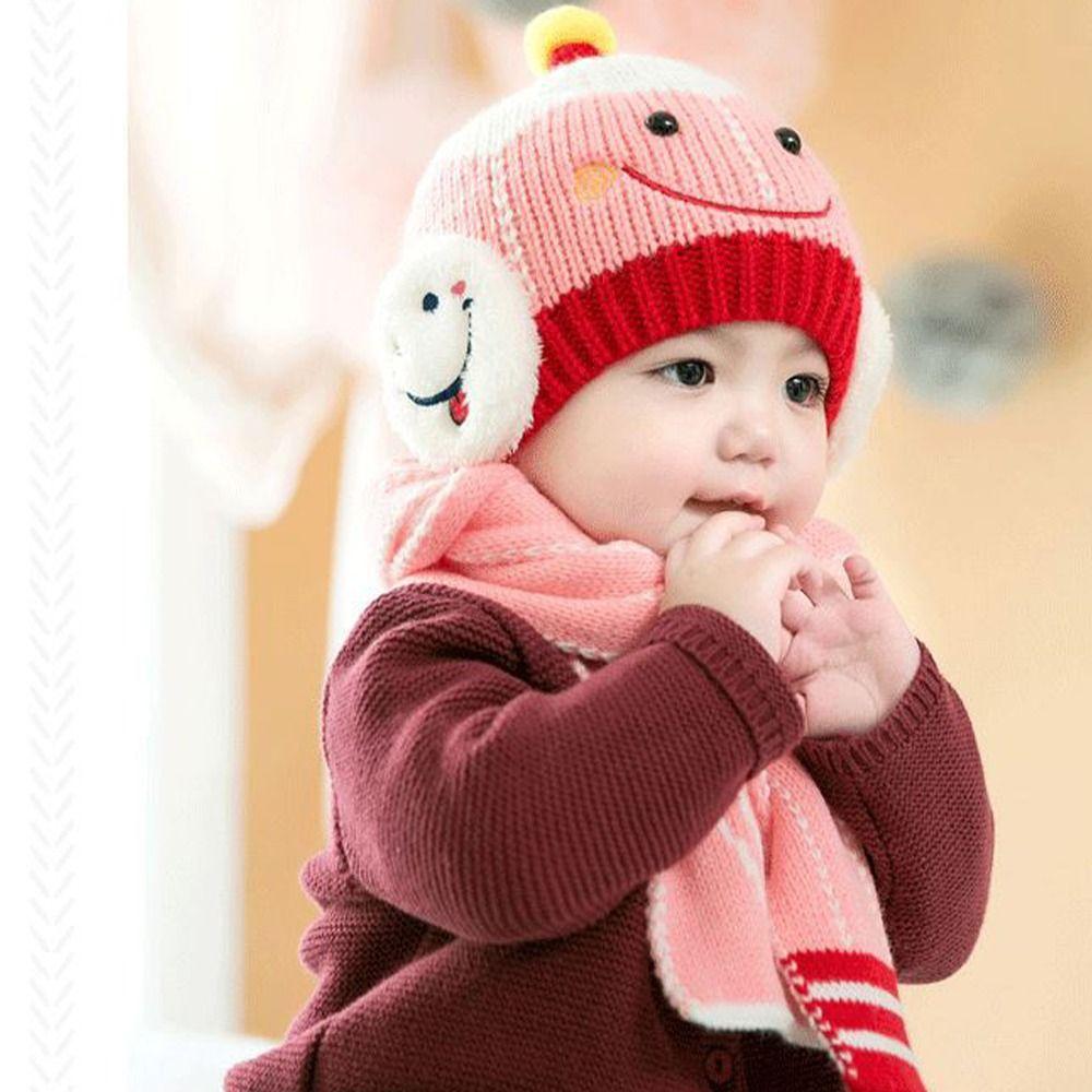 Cartoon Snowman Children Hat Scarf Set Ear Protection Warm Beanie Caps  Children Accessories