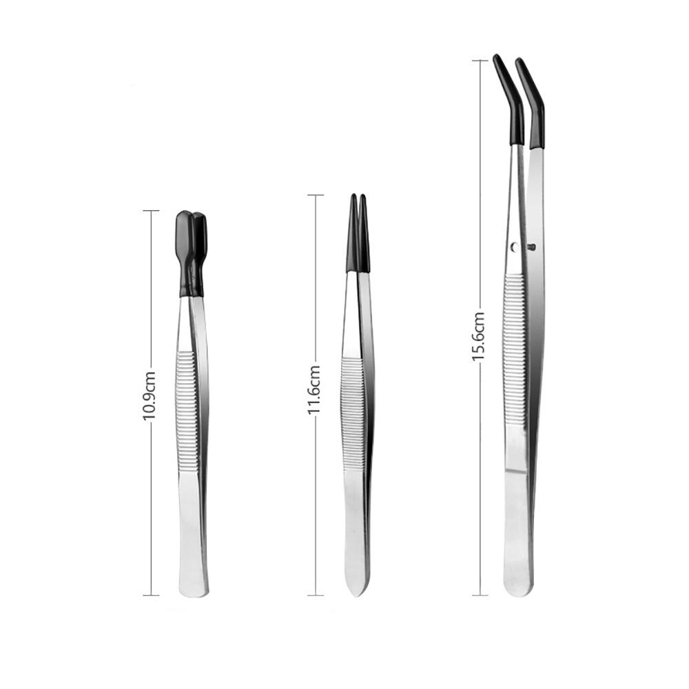 Non Marring Flat Tip Tweezers PVC Coated Rubber Tips Tweezers Accessories Long Bent Tweezers