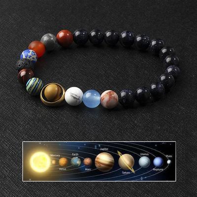 Kosmická Galaxie 8 Planet Natahovací Náramek Pár Hvězdný Náramek Galaxie Korálky z Vulkánového Kamene Planetární Náramek