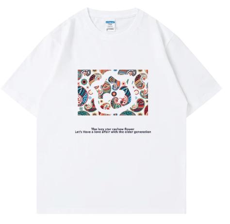 Simple and Fun Printed Short-sleeved T-shirt for Men, Summer Pure Cotton Loose-fitting Round-neck Top for Both Men and Women