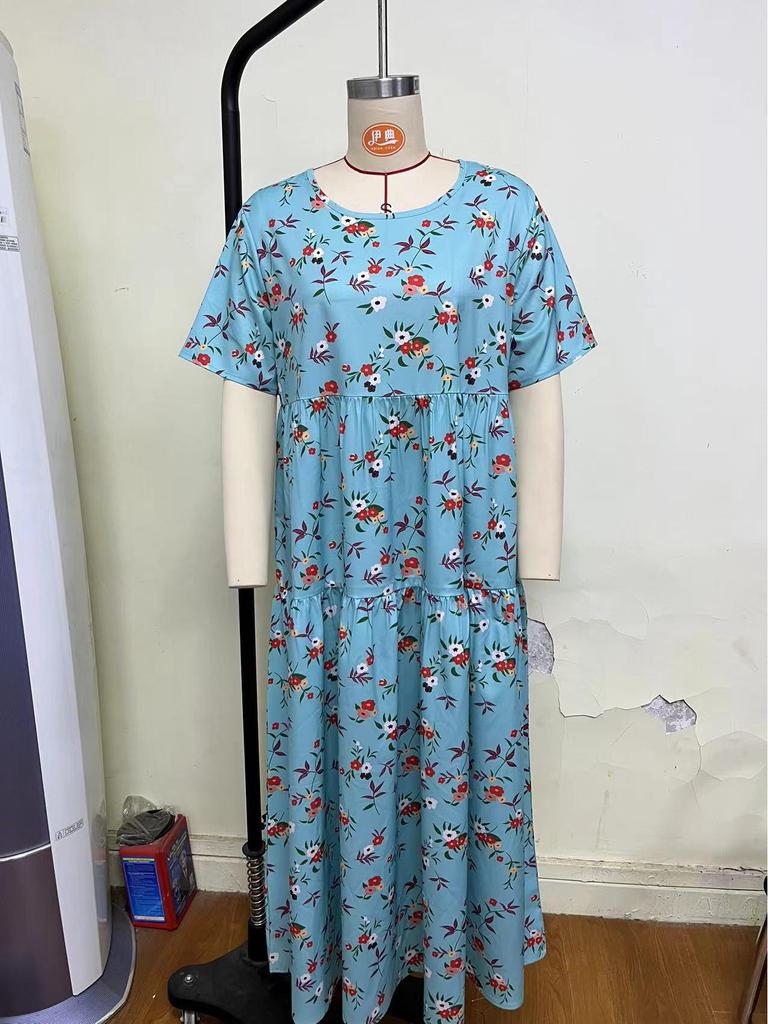 2023 Summer Pleated Floral Mid-Length Dress – Comfortable & Casual Loose Fit