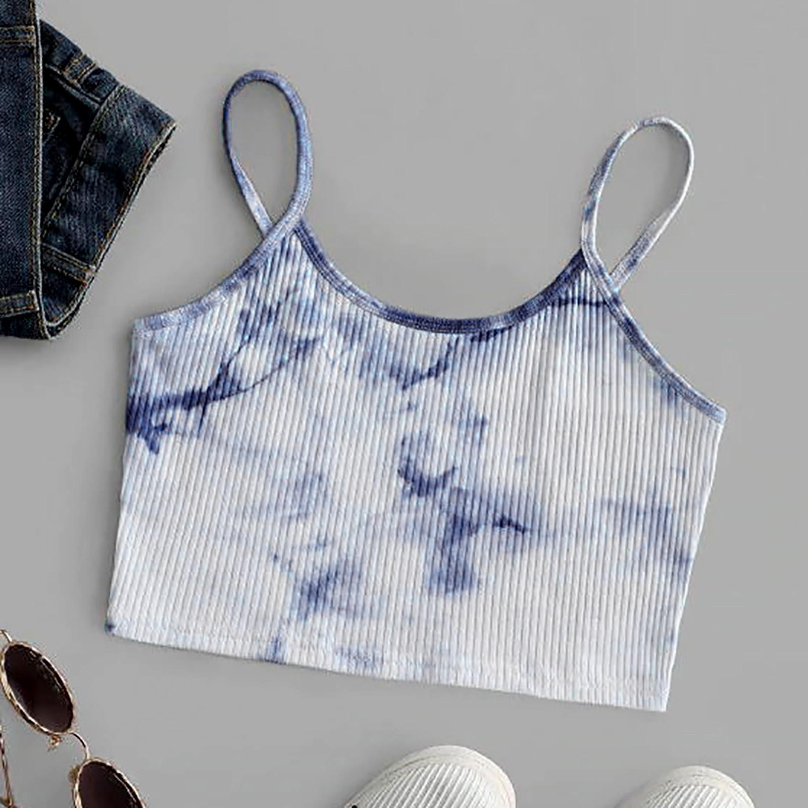 Women s Casual Color Elastic Shoulder Strap Belly Button Camisole Top XL синий