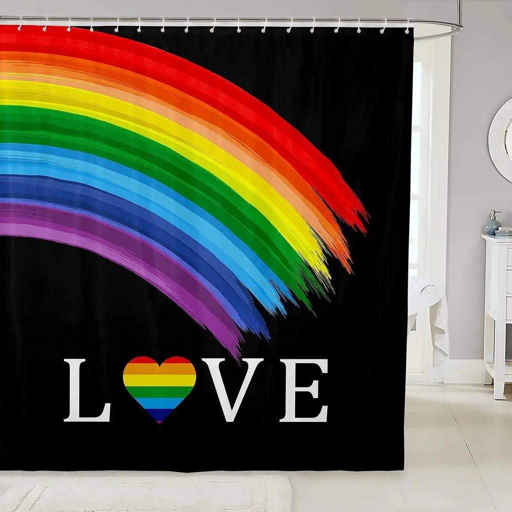Rainbow Shower Curtain Love Pride Theme Bathroom Curtain for Teen Girls Bathtub Screen Colorful Stripes Waterproof Decoration