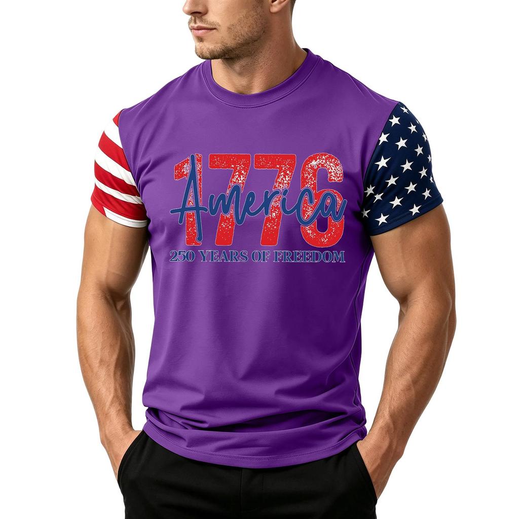T-shirt décontracté à manches courtes pour homme Coupe ample Été Port quotidien Col rond T-shirt imprimé motif drapeau pour activités de plein air