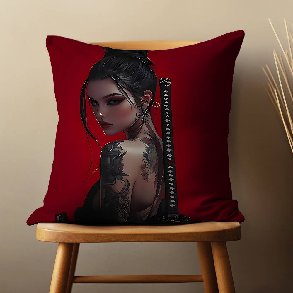 Cool Art Warrior Woman Throw Pillow Case For 45*45cm,55*55cm,30*30cm,Car Pillowcase Home Bedchamber Decor Gift