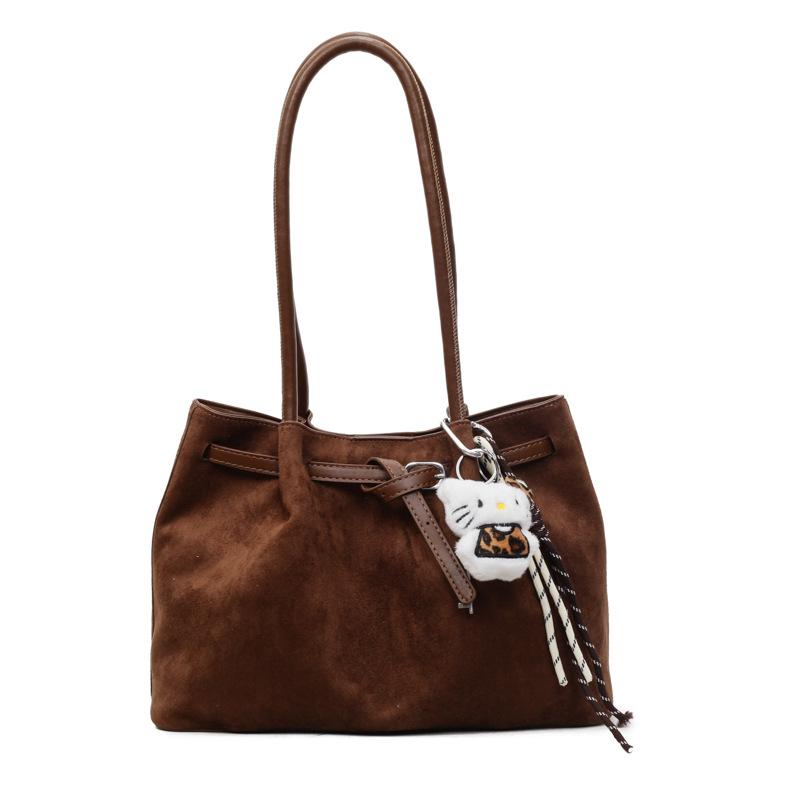 

Повседневная сумка для поездок на работу Большая вместимость женская сумка-тоут Модная ретро матовая портативная сумка-корзина для овощей Without pendant темно-коричневого