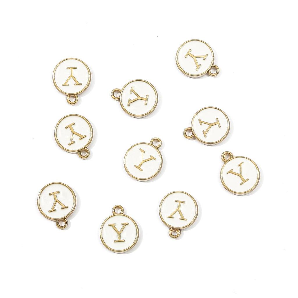 10Pcs 12x2.5mm Alphabet Double Face Charms Pendant Beads for Jewelry DIY Findings