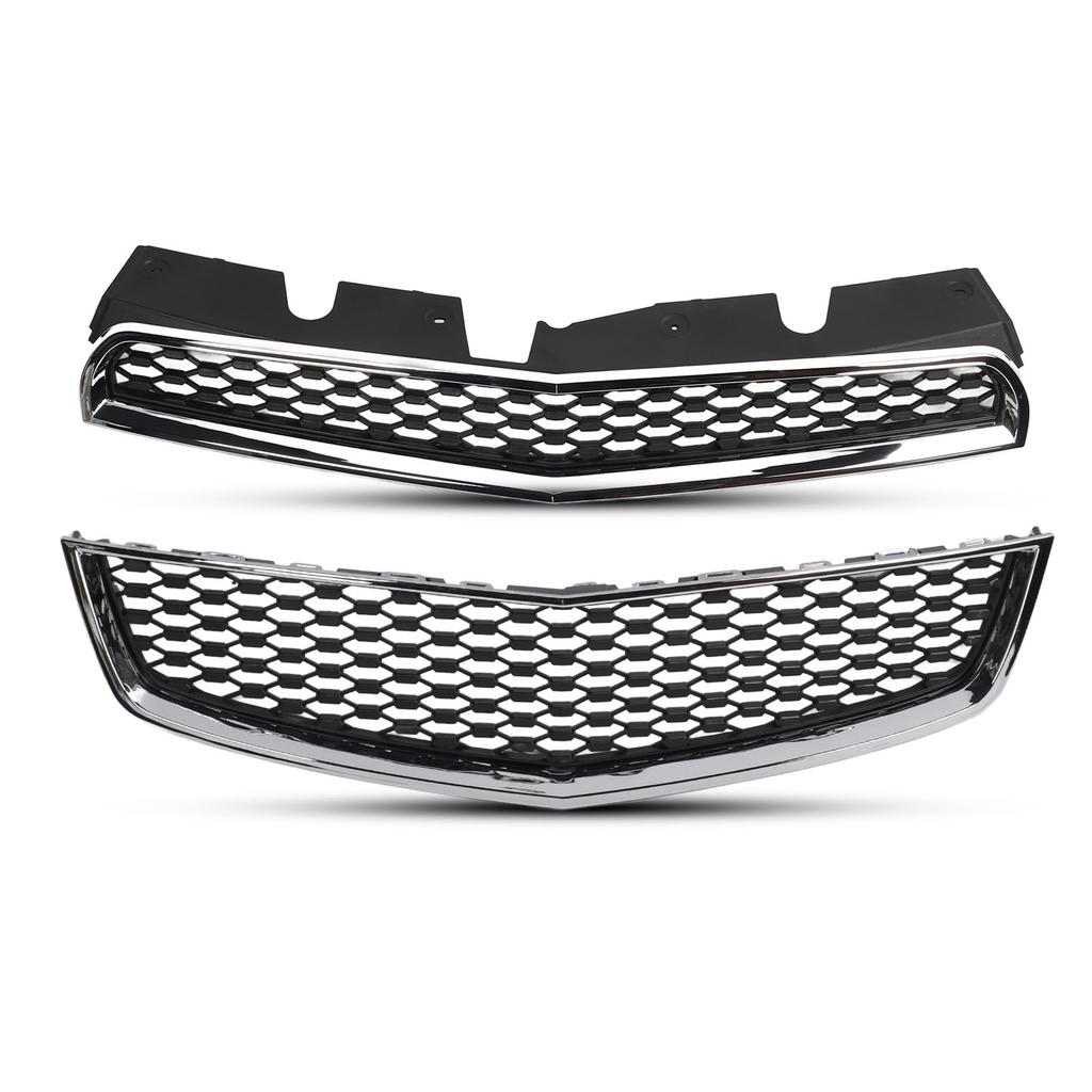 Bumper Upper Lower Grille Set Chrome Frame Sporty Bumper Radiator Grille Replacement for Chevy