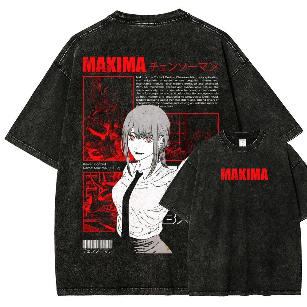 Chainsaw Man Anime Lover Washed T-shirt Year Round Clothing High Quality Personality Clothes Plus Size Unisex New Model Couples Tee