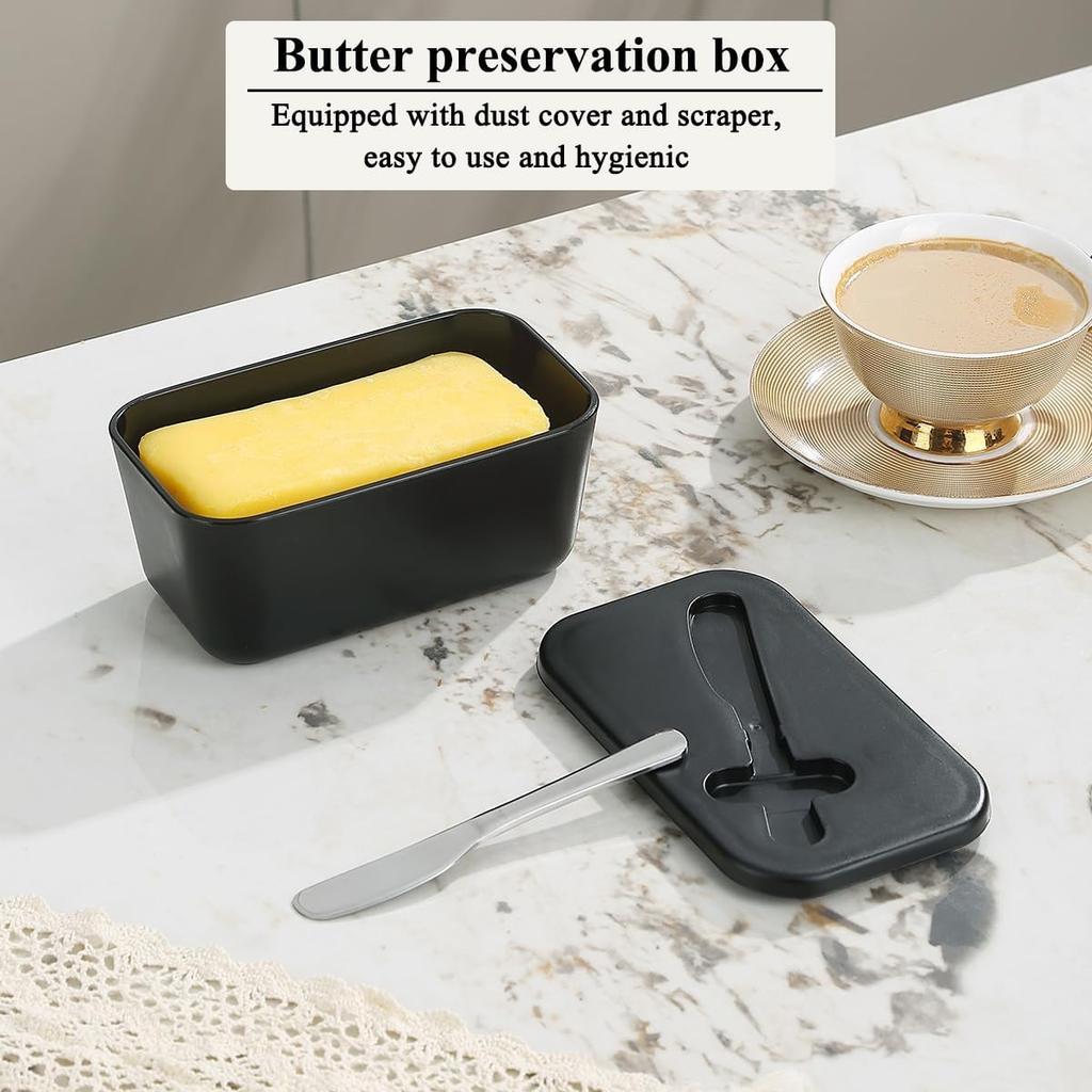 Durable Plastic PP Butter Dish with Lid | Easy-Scrape Butter Knife Included, Seals Butter Container for Countertop or Refrigerator, Baking Essentials