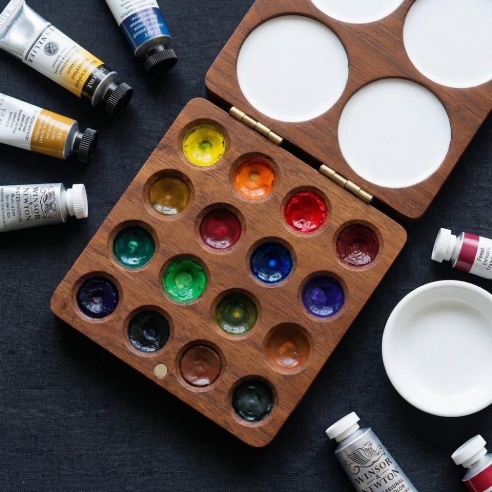 Empty Box Walnut Wood Watercolor Palette Compact Magnetic Suction Mixing Paint Tray Portable Mini Pocket Palette Artist Use