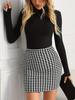Women's Houndstooth Bodycon Skirt - Elastic Waist, Elegant, Short