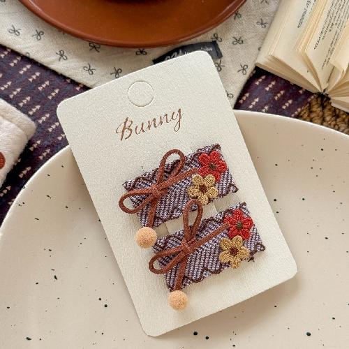 Autumn Retro Sweet Pink Coffee Leopard Pattern Bow Rabbit Hairpin Hair Ring Temperament Baby Tie Ball Head Flower Girl