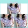 French Style Blouse Short Sleeve Women Summer 3d Effect Soft Satin Breathable For Casual Wear