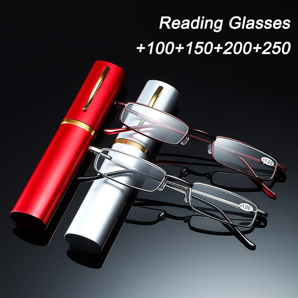 Mini Portable Reading Glasses Ultralight Hyperopia Glasses with Box Metal Frame Men Women Reading Eyewear Presbyopia Eyeglasses