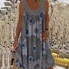 Women's Scoop Neck Sleeveless Geometric Print Loose Fit Mid Waist Casual Tank Dress Sundress