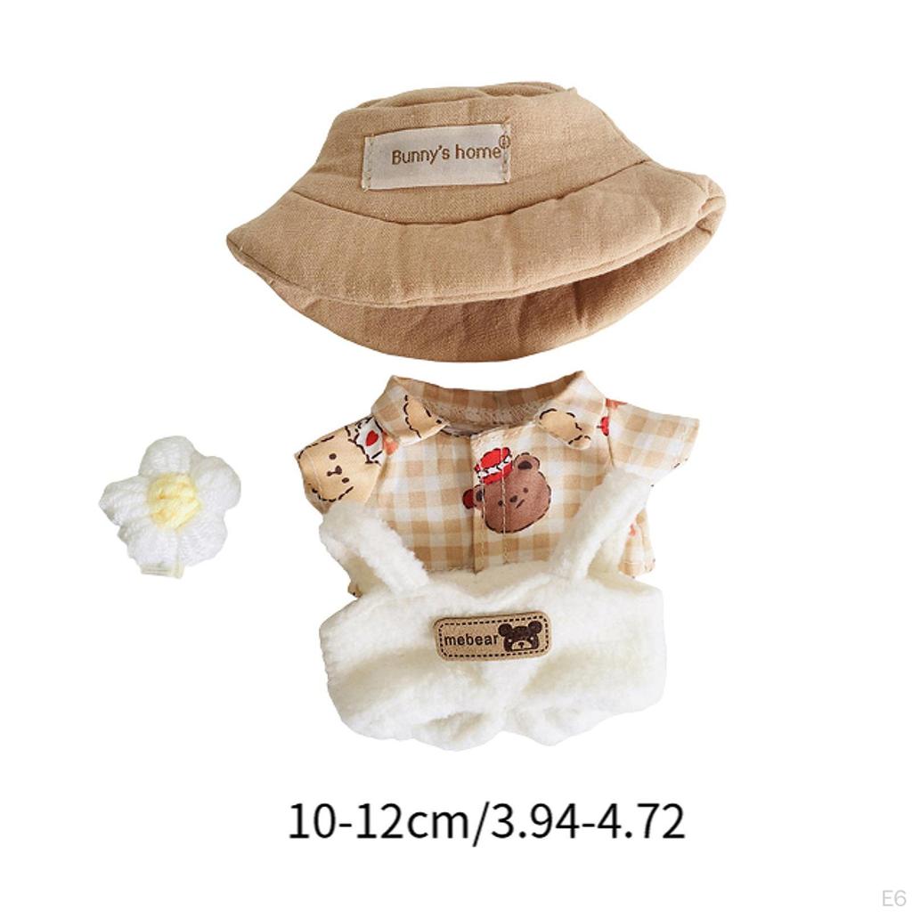 Plush Doll Clothes Dress Up T Shirt Pants with Hat and Flowers Suit White Tee