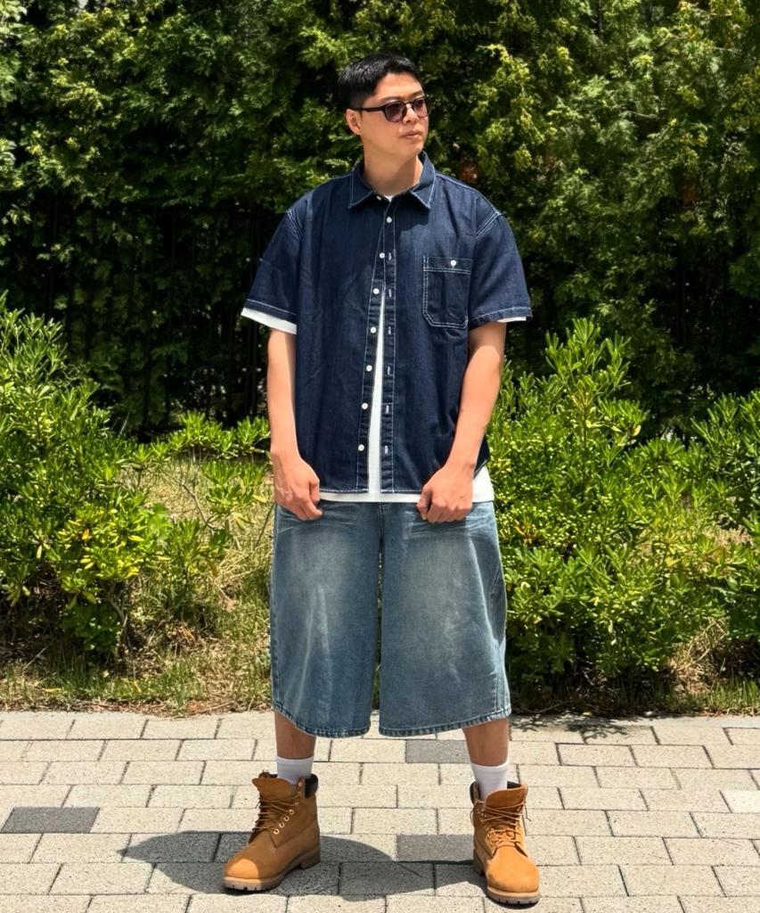 BLOND9 [Set] Pocket Half Denim Shirt + Bermuda Shorts Set