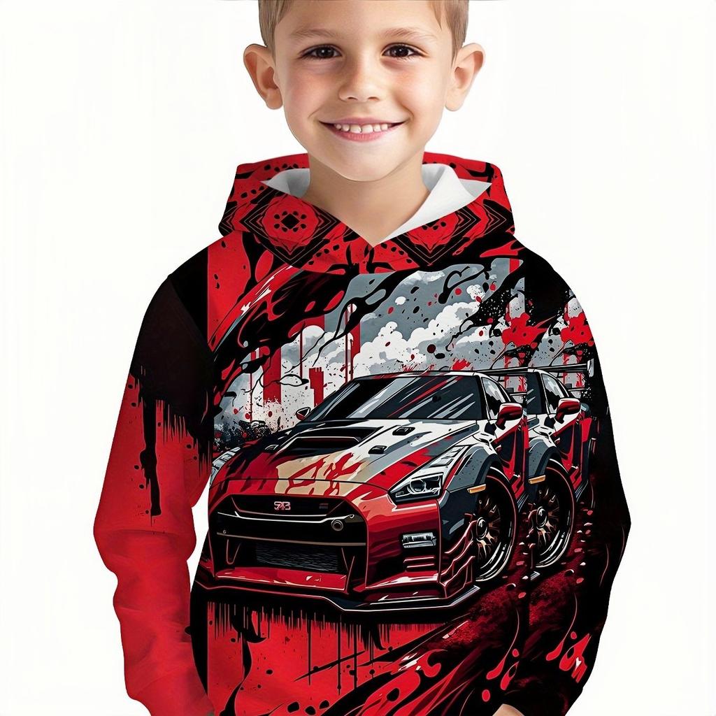 3D Digital Printing "graffiti Street Sports Car Art Passion" Pattern Hoodie Fashion Trend Casual Children's Clothing