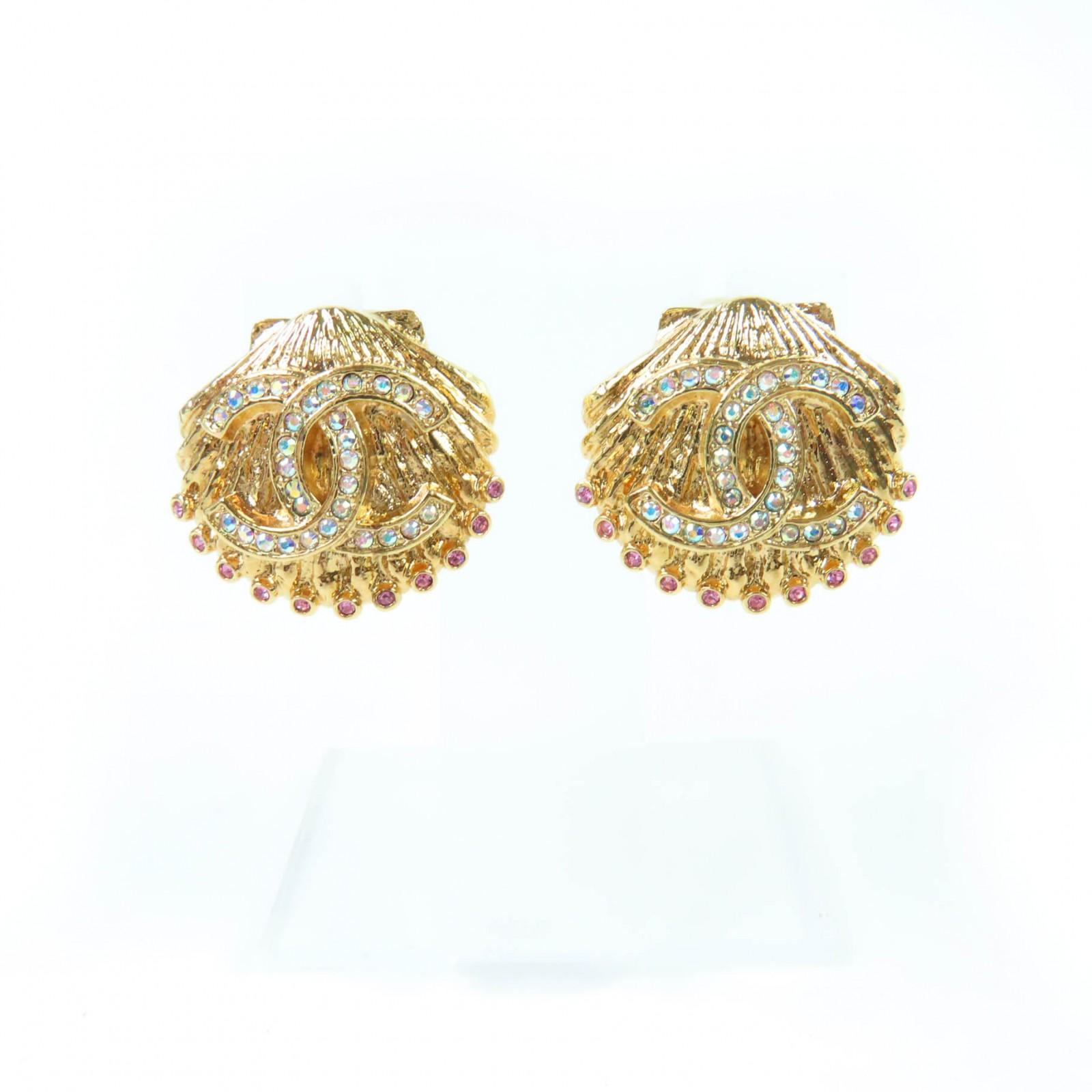 

CHANEL Earring COCO Mark Shell Design with Rhinestones gold Women G23C Used