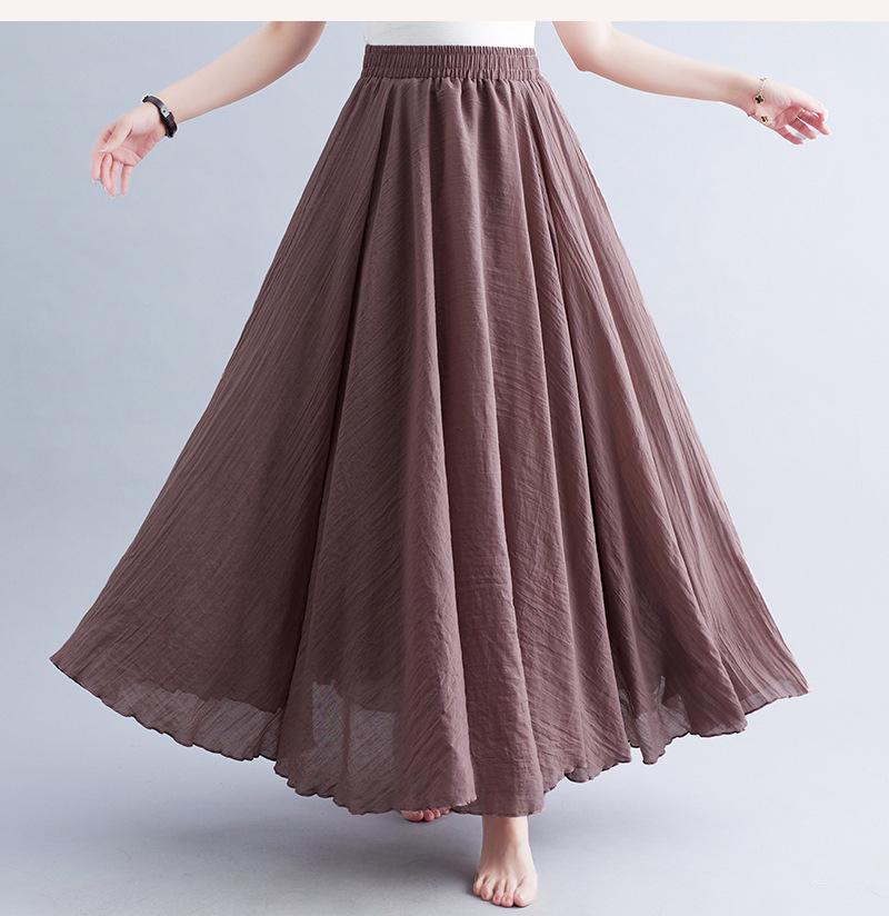 "Mori Girl Plus Size Cotton-Linen Elastic Waist A-Line Skirt, Ethnic Style, 24 Solid Colors"