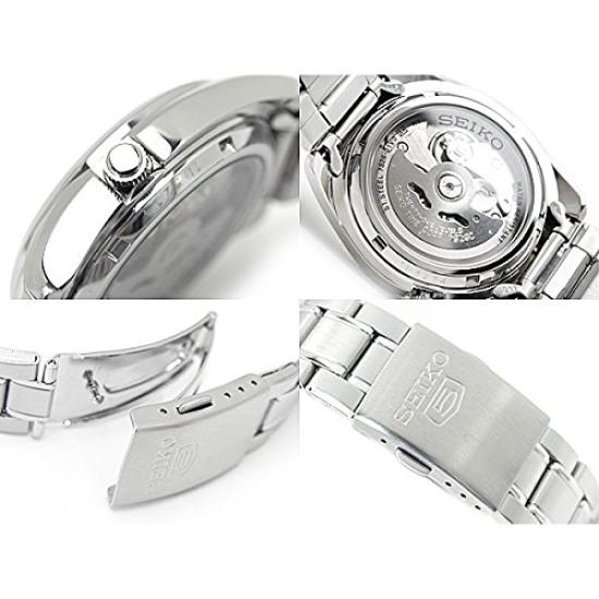 Tag Geschenk Automatik Seiko Five Automatik Metallband Uhr zurück Skelett für Männer Vatertag (SNKL53K1 SNKL55K1) (SNKL55K1 (Schwarz))
