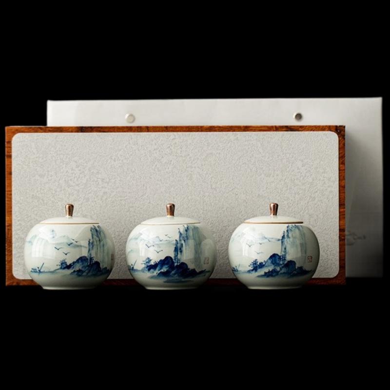 Shāngqí Hand-Painted Ceramic Tea Caddy Set