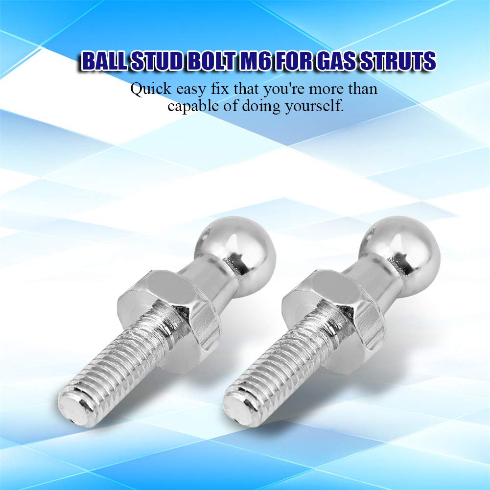 2pcs Ball Stud Bolt Silver, Replacement Car Ball Stud Bolt M6 Iron for Gas Struts Ball Ended Bonnet, Hand Tools