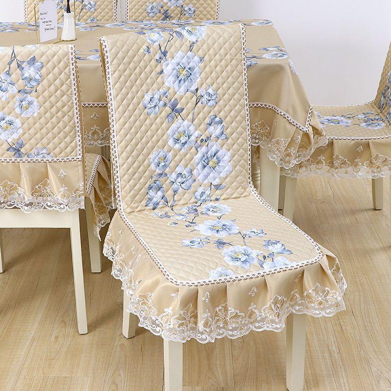 1pcs European Style Countryside Embroidery Dining Chair Covers Quilted Anti Slip Lace Ruffle Edge Chair Cushion Home Restaurant Fabric Decoration