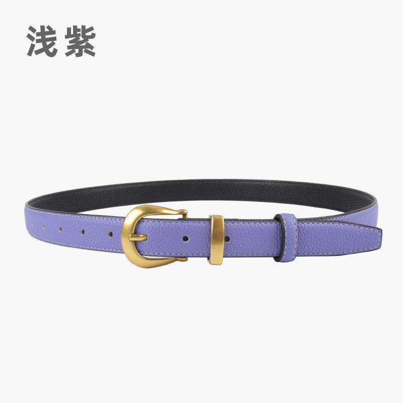 

Ремень из натуральной коровьей кожи первого слоя с узором личи, женский высококачественный летний ремень с джинсами, повседневный 105cm светло-фиолетовый